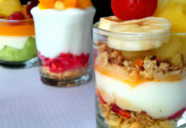 Verrine matinale : fruits frais, yaourt de qualité et granola au choix :