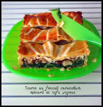 Tourte au fenouil caramélisé, épinard et tofu soyeux