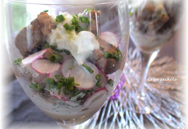 Verrine d'agneau aux radis et raifort