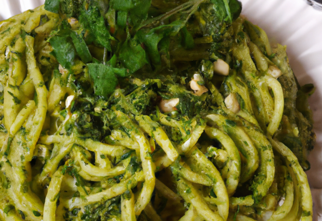 Spaghettis au pesto de roquette