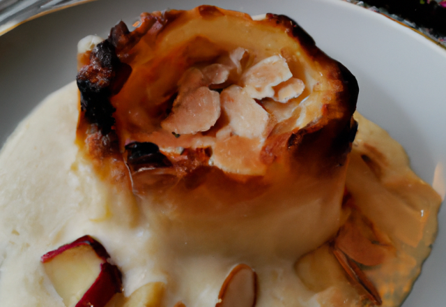 Aumoniere de pommes fondantes et crème d'amandes