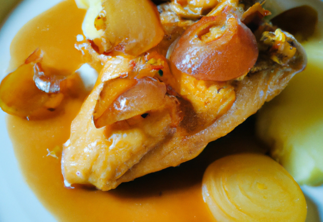 Ailerons de poulet au caramel d'épices, pomme purée façon Robuchon à la ciboulette