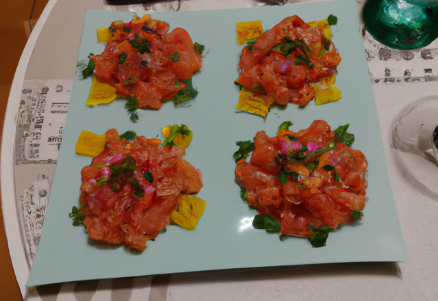 Tartare de saumon au vinaigre de mangue et ses tomates séchées