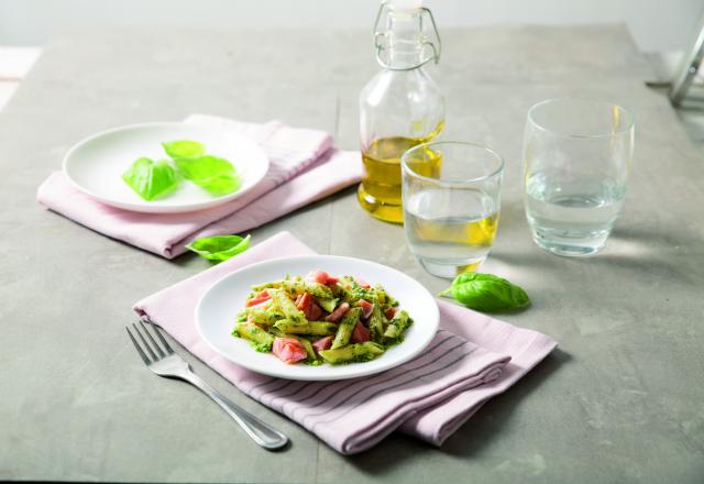 Penne Rigate au pesto Genovese et saumon frais