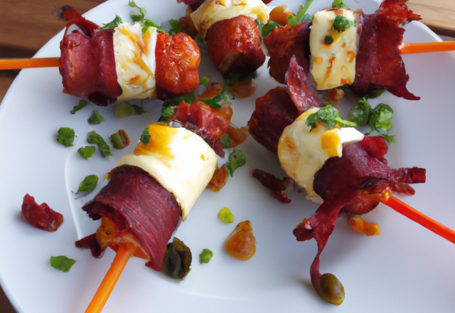 Brochette de grenailles au fromage de chèvre, chorizo et carvi