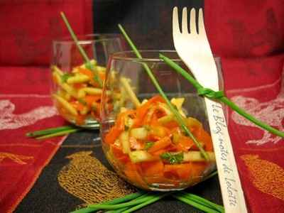 Verrine carottes-pommes, vinaigrette au miel et au curry