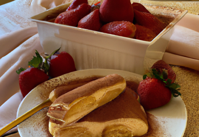 Tiramisu aux fraises parfumé au rhum