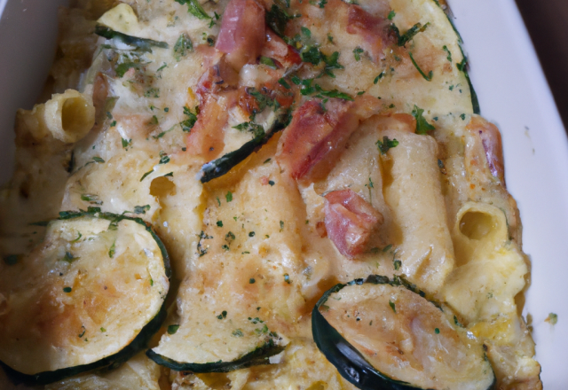 Gratin de macaronis aux courgettes et saumon fumé