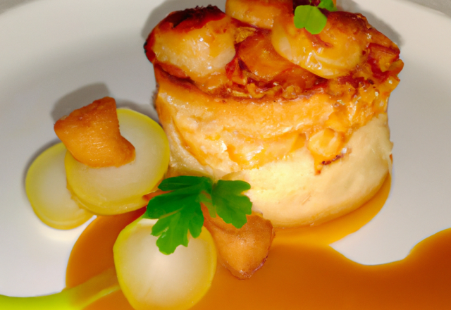 Croustillant aux Saint Jacques aux pommes et coulis de cidre