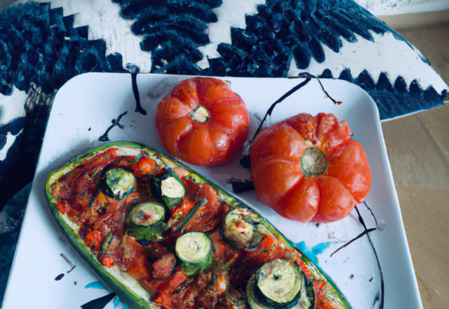 Tartine de courgettes et son granité de tomates