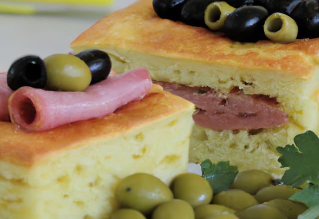 Cake salé aux jambon, gruyère et olives vertes 