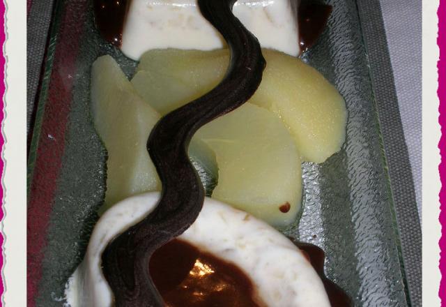 Panacotta poire-miel sauce chocolat