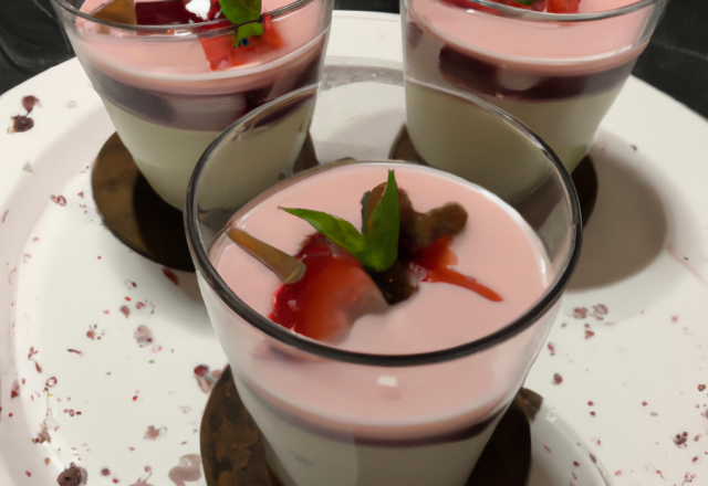 Dessert aux fraises, chocolat blanc et gelée de cassis