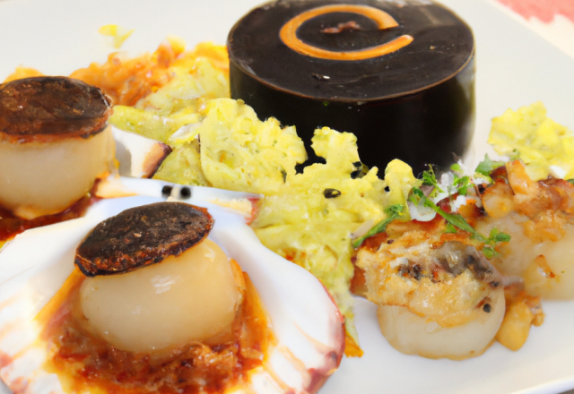 Coquille saint-jacques et boudin noir de mortagne, chutney au cidre