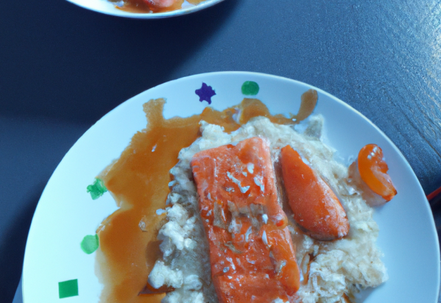 Riz accompagné de dès de saumon caramélisés