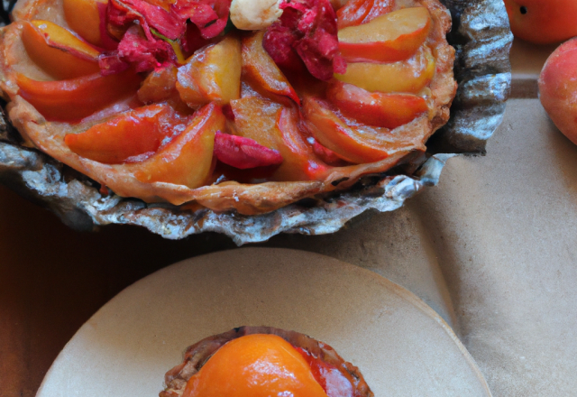 Tarte aux abricots et aux pommes, sorbet à la framboise