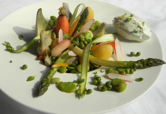 Bouquet de légumes de printemps, quenelle de saint Môret