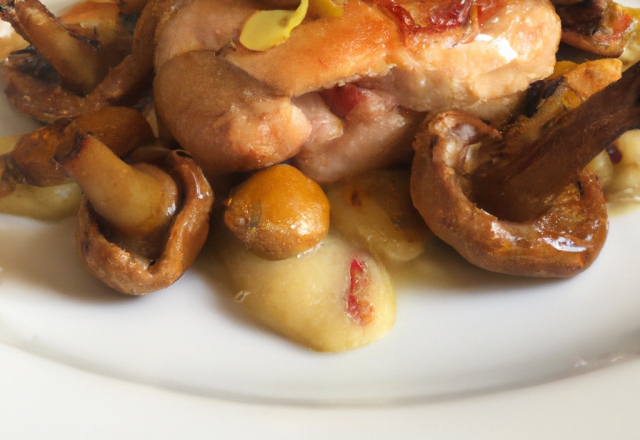 Chapon farci au foie gras, aux girolles et au grand marnier