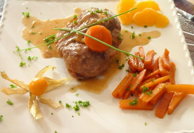 Osso bucco orange aux carottes glacée miel de safran