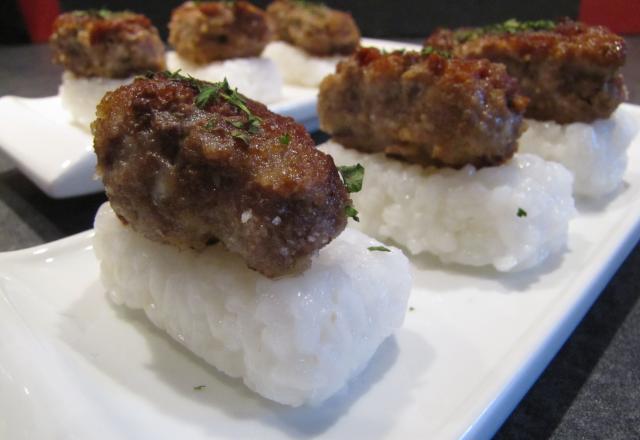 Sushis aux boulettes de bœuf caramélisées