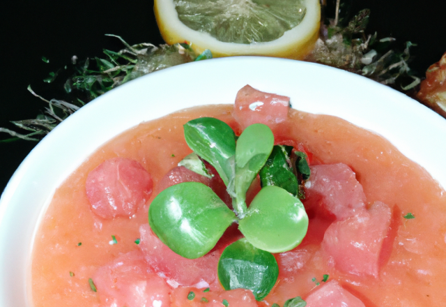 Tartare de saumon maison et son émulsion de soupe fine au champagne