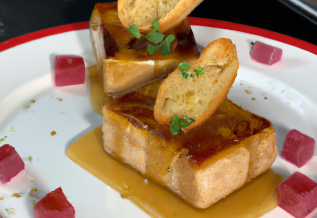 Croustillant de foie gras au pain d'épice et compotée de pomme caramélise