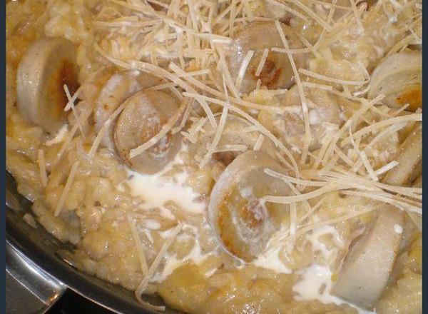 Risotto citronné au boudin blanc et oignons confits