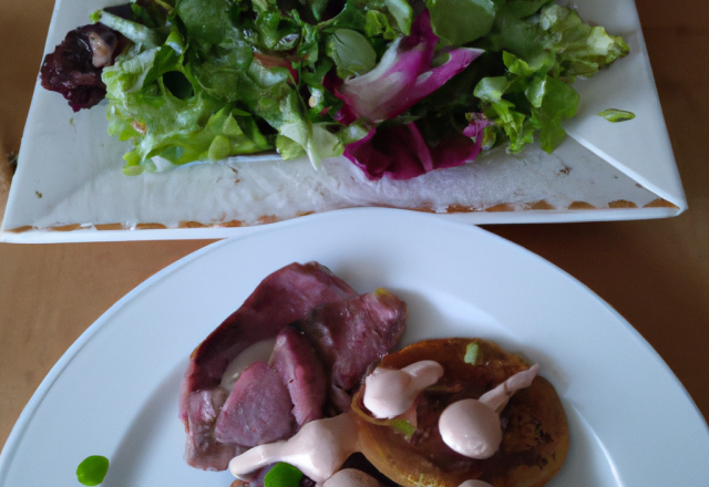 Salade folle aux st jacques et magret de canard