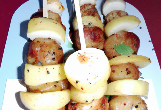 Brochettes pommes boudin blanc