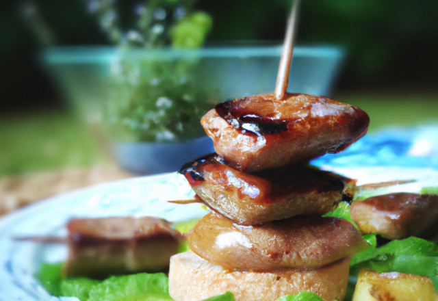 Brochette de foie gras de canard à la normande