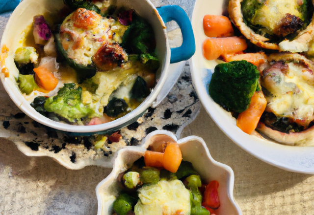 Mini cocotte aux légumes printaniers et au pur brebis gratiné