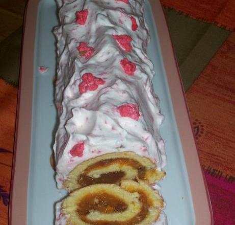 Bûche pommes et pralines roses