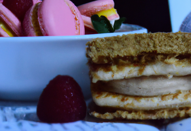 Tiramisu aux framboises et macarons