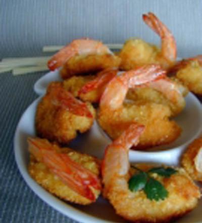 Crevettes croquantes, sauce à l'abricot