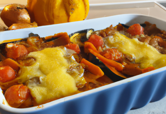 Gratin de courge au bœuf oignons et tomates