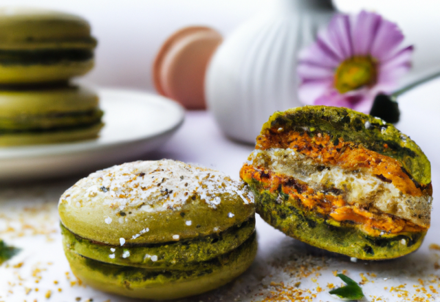 Macarons au thé vert et aux deux sésames