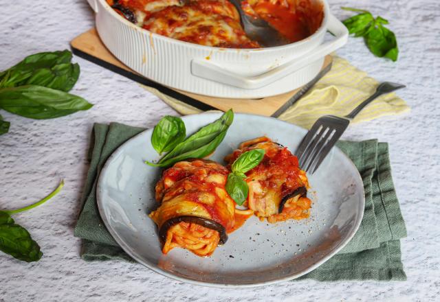 Roulades d'aubergines farcies aux spaghettis