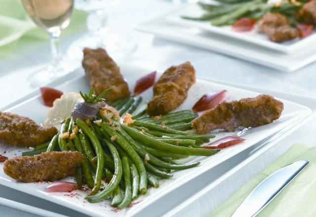 Mini viennoises de veau sur tombée de haricots verts