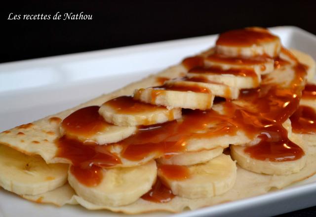 Crêpes à la banane et caramel au beurre salé