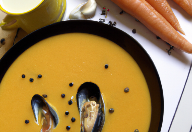 Velouté de carottes de Créances aux moules de bouchot de Normandie