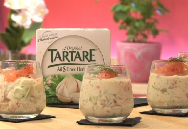 Verrine fraîcheur saumon fumé, Tartare et concombre