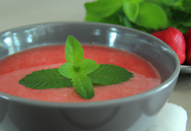 Soupe fraise et menthe hachée