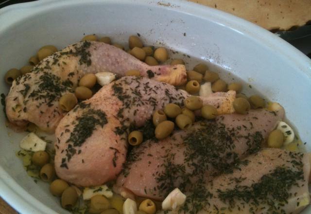 Poulet à l'ail et aux olives