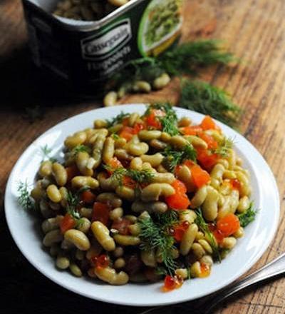 Salade de flageolets au saumon frais et fumé et à l'aneth