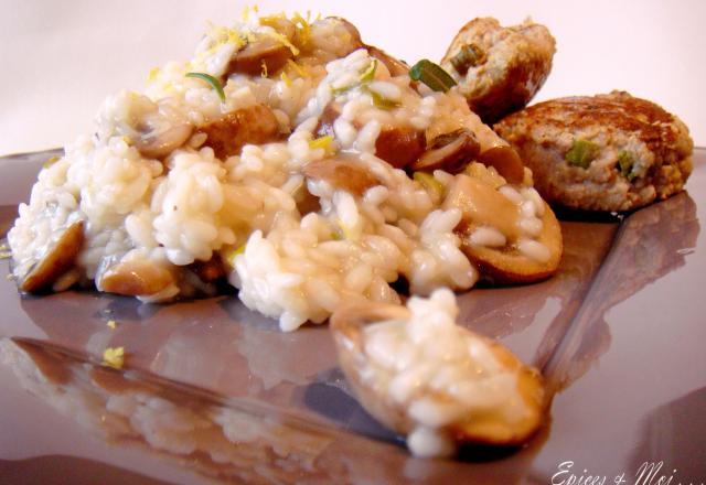 Risotto au citron, champignons, romarin et boulettes de veau citronnées