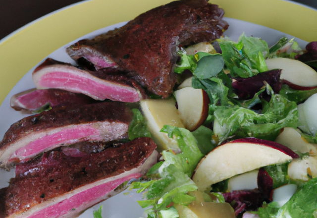 Magret de canard en salade de pomme