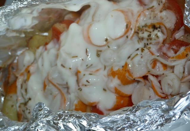 Papillote de pomme de terre surimi