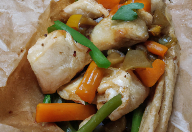 Papillote de poulet aux petits légumes croquants