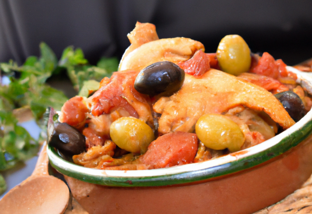 Tajine de poulet aux olives et tomates séchées