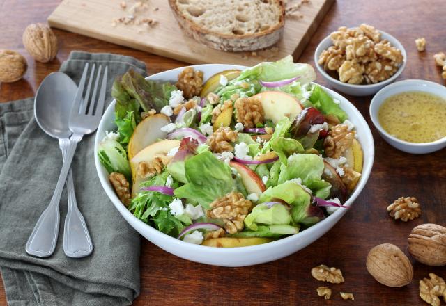 Salade de mesclun aux pommes, poires, fêta et Noix du Périgord AOP